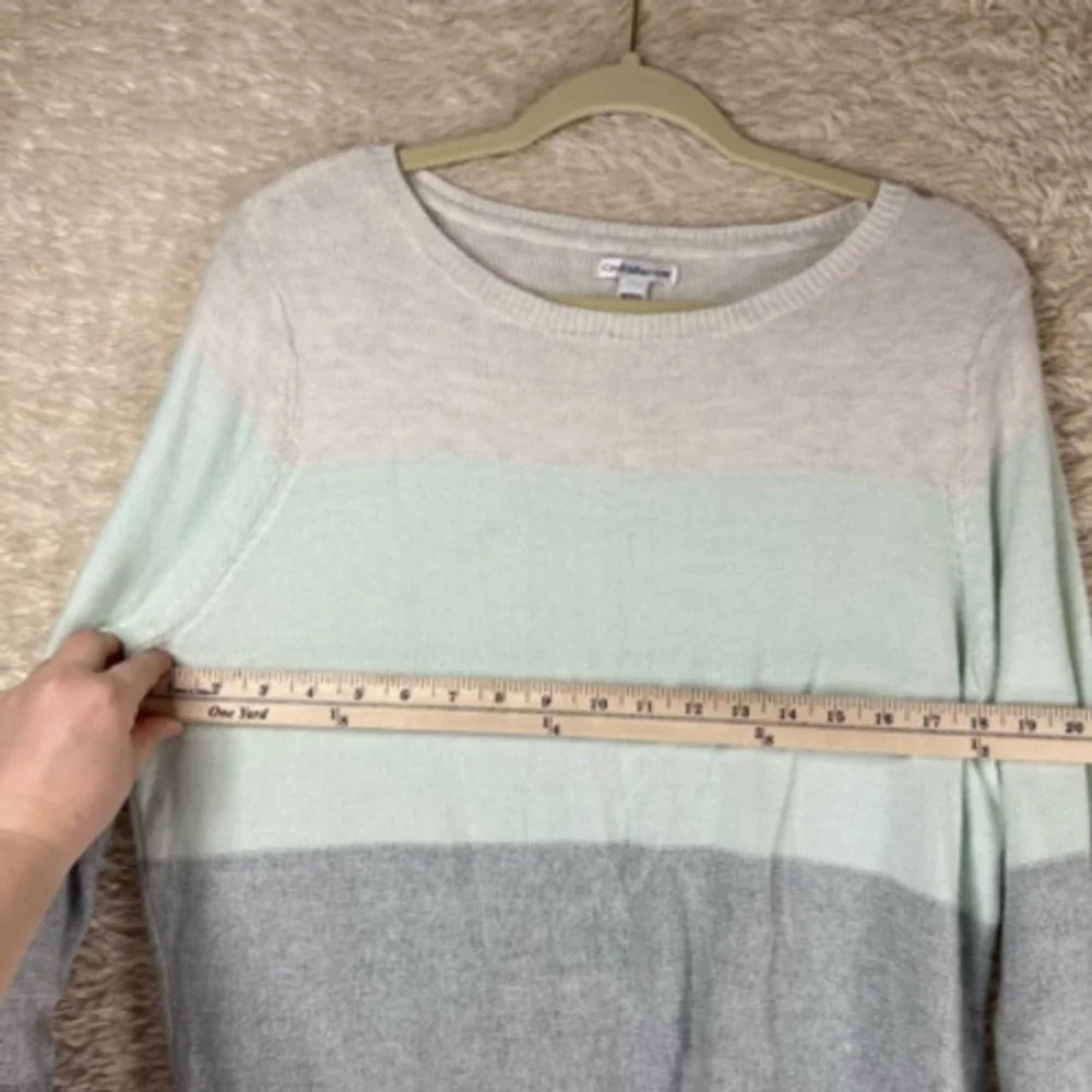 Croft & Barrow Womens Pullover Sweater Beige Color Block Long Sleeve Petites PXL